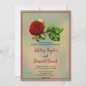 Invitation Elégant Mariage floral encadré rose rouge (Devant)