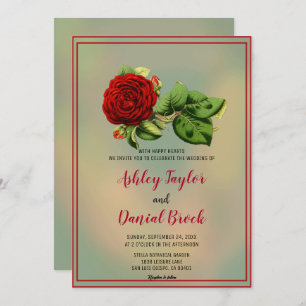 Invitation Elégant Mariage floral encadré rose rouge