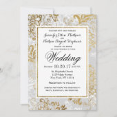 Invitation Elégant Mariage floral et argent or gris (Devant)