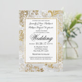 Invitation Elégant Mariage floral et argent or gris (Debout devant)