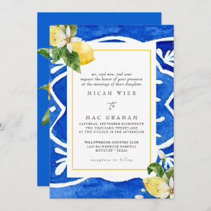 Invitation Élégant Mariage Floral et Citron méditerranéen