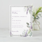 Invitation Élégant mariage floral et feuillage lavande (Debout devant)