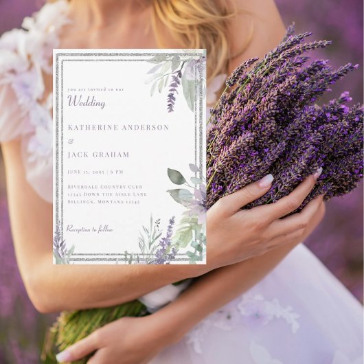 Invitation Élégant mariage floral et feuillage lavande
