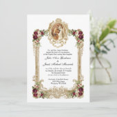 Invitation Élégant Mariage floral et Gold catholique (Debout devant)