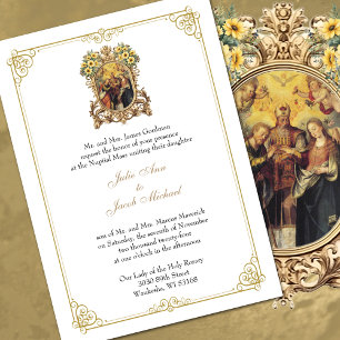 Invitation Élégant Mariage floral et Gold catholique