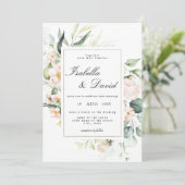 Invitation Élégant Mariage floral Eucalyptus à fleurs roses (Debout devant)