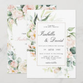 Invitation Élégant Mariage floral Eucalyptus à fleurs roses (Devant / Derrière)