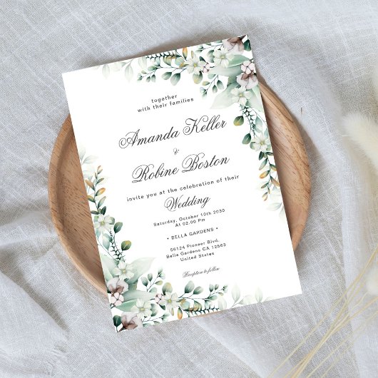 Invitation Élégant Mariage floral Eucalyptus vert doux