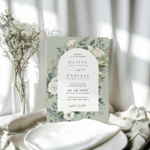 Invitation Élégant mariage floral eucalyptus vert sauge