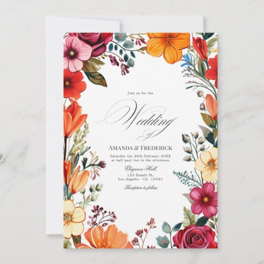 Invitation Élégant Mariage floral fiesta avec code QR (Devant)