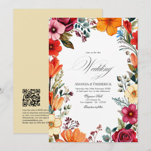 Invitation Élégant Mariage floral fiesta avec code QR