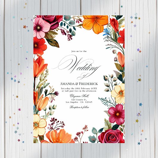 Invitation Élégant Mariage floral fiesta avec code QR