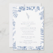 Invitation Élégant Mariage Floral Fleur Bleue Française (Devant)