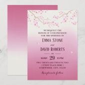 Invitation Élégant Mariage floral Fleur de Cerisier Rose Ombr (Devant / Derrière)