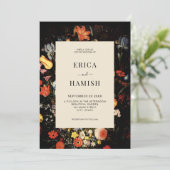 Invitation Élégant Mariage floral foncé (Debout devant)