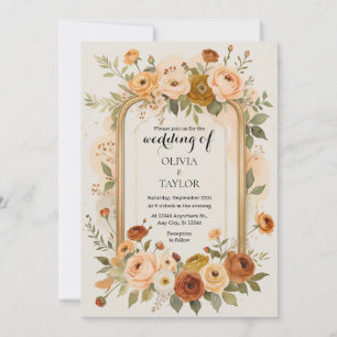Invitation Elégant Mariage Floral Frame Or