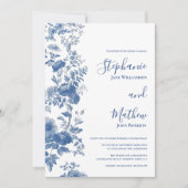 Invitation Élégant Mariage Floral Français Toile Bleu (Devant)