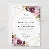 Invitation élégant mariage floral géométrique (Devant)