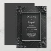 Invitation Élégant Mariage floral géométrique noir (Devant / Derrière)