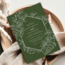 Élégant Mariage floral géométrique vert et blanc