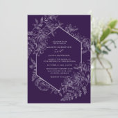 Invitation Élégant Mariage floral géométrique violet blanc (Debout devant)
