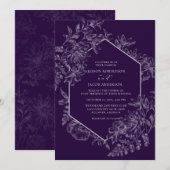 Invitation Élégant Mariage floral géométrique violet blanc (Devant / Derrière)