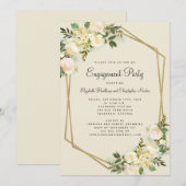 Invitation Élégant Mariage Floral Gold Engagement Party (Devant / Derrière)