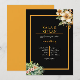Invitation Élégant Mariage floral Gold Tropical