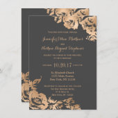 Invitation Élégant Mariage floral gris or moderne simple (Devant / Derrière)