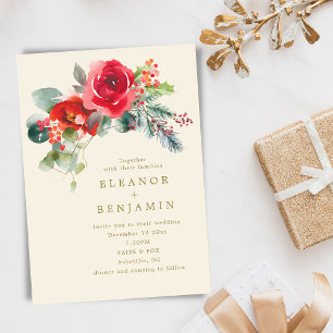 Invitation Élégant Mariage Floral Hiver Noël Décembre