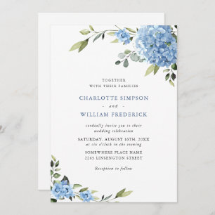 Invitation Élégant Mariage Floral Hydrangea Bleu Tout en un
