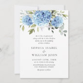 Invitation Élégant Mariage Floral Hydrangea Bleu Tout en un (Devant)