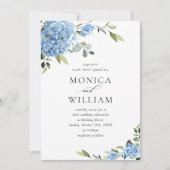 Invitation Élégant Mariage Floral Hydrangea Bleu Tout en un (Devant)