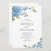 Invitation Élégant Mariage Floral Hydrangea Bleu Tout en un (Devant / Derrière)