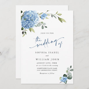 Invitation Élégant Mariage Floral Hydrangea Bleu Tout en un
