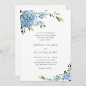 Invitation Élégant Mariage Floral Hydrangea Bleu Tout en un (Devant / Derrière)