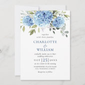 Invitation Élégant Mariage Floral Hydrangea Bleu Tout en un (Devant)