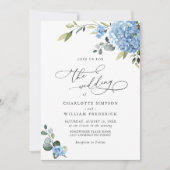 Invitation Élégant Mariage Floral Hydrangea Bleu Tout en un (Devant)