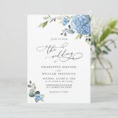 Invitation Élégant Mariage Floral Hydrangea Bleu Tout en un (Debout devant)