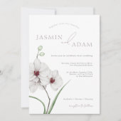 Invitation Élégant Mariage Floral Initiales Orchidée Grise Bl (Devant)