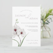 Invitation Élégant Mariage Floral Initiales Orchidée Grise Bl (Debout devant)