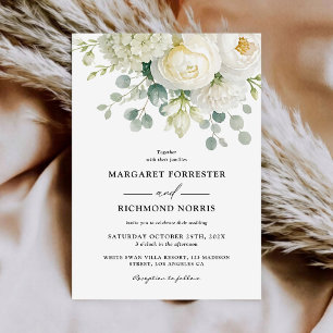 Invitation Élégant Mariage Floral Ivoire Rustique Moderne