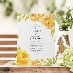 Invitation Élégant mariage floral jaune aquarelle d'été
