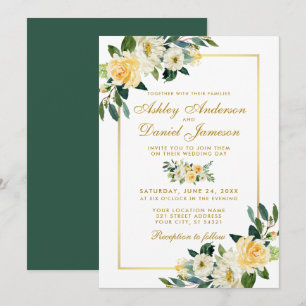 Invitation Élégant Mariage Floral Jaune Or Vert