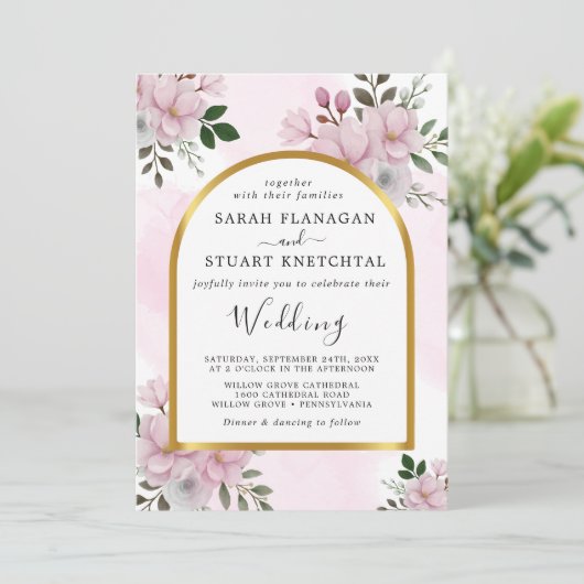 Invitation Élégant Mariage floral Magnolia Arch (Debout devant)