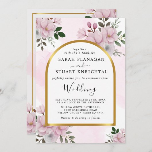 Invitation Élégant Mariage floral Magnolia Arch (Devant / Derrière)