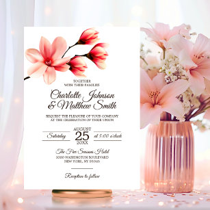 Invitation Élégant Mariage Floral Magnolia Coral Rose Peach