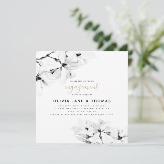 Invitation Élégant Mariage Floral Magnolias moderne (Debout devant)