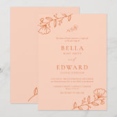 Invitation Élégant Mariage floral minimal de pêche (Devant / Derrière)