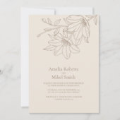 Invitation Élégant Mariage floral moderne Beige Lineart (Devant)
